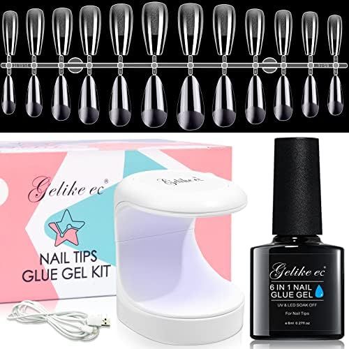 Gelike EC Soft Gel Nail Tip and Glue Gel Kit, Resin Gel Nail Tips with Full Cover and Etched, Acr... | Amazon (US)