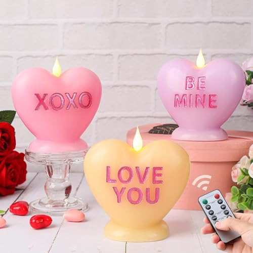 LCZLUMIPRO Valentine's Day Candles Heart Candle Flameless Candles Flickering 3 Pack Battery Operated LED Heart Shaped Candles with Realistic Warm Flame Effect Romantic Decor for Wedding Anniversary | Amazon (US)
