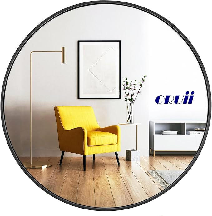 Round Mirror, Black Round Mirror 24 inch, Circle Wall Mirrors Metal Frame, Circular Mirrors for W... | Amazon (US)