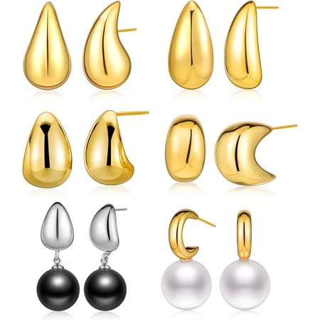 Pairs Chunky Gold Hoop Earrings Set，Bottega Earring Dupes Lightweight Teardrop Hoop Earrings with 14 | Walmart (US)
