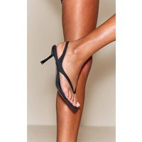 Black Toe Thong Square Toe Heeled Sandals | PrettyLittleThing UK
