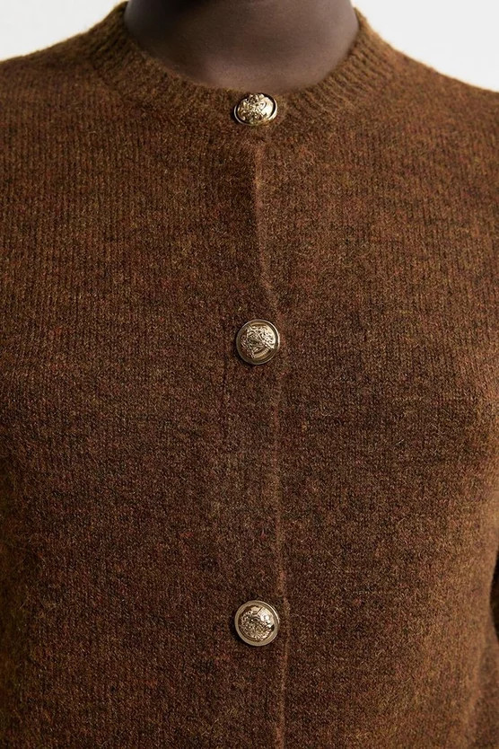 Wool Blend Cosy Crew Neck Knit Cardi | Karen Millen | Karen Millen UK + IE + DE + NL