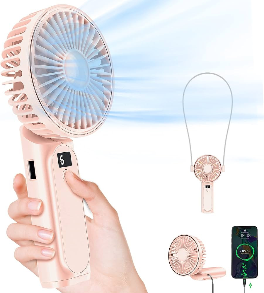 TUNISE Portable Handheld Fan, Neck Fan, 4000mAh Desk Fan, 180° Adjustable, 6 Speed Wind, Display... | Amazon (US)