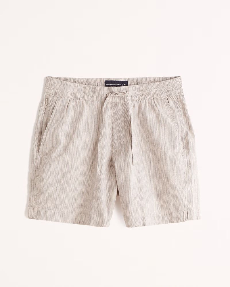 Abercrombie & Fitch Men's 6 Inch Linen-Blend Pull-On Short in Light Brown Stripe - Size S | Abercrombie & Fitch (US)