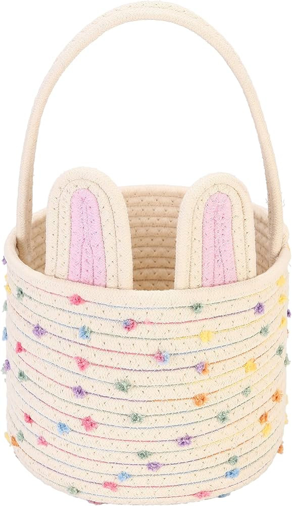 Sea Team Easter Bunny Basket for Eggs Hunt, Easter Eggs Bucket, Small Woven Cotton Rope Tote Bag ... | Amazon (US)