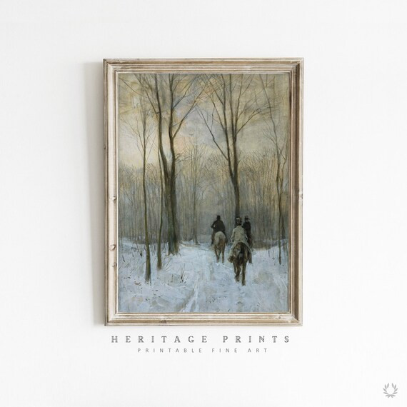 Winter Forest Landscape Art Piece, Vintage Christmas Print Light Aesthetic Printable Art, Rustic ... | Etsy (US)