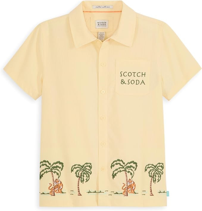 Scotch & Soda Boys' Short Sleeve Button Up Shirt, Collared Neckline, Fashion Prints | Amazon (US)