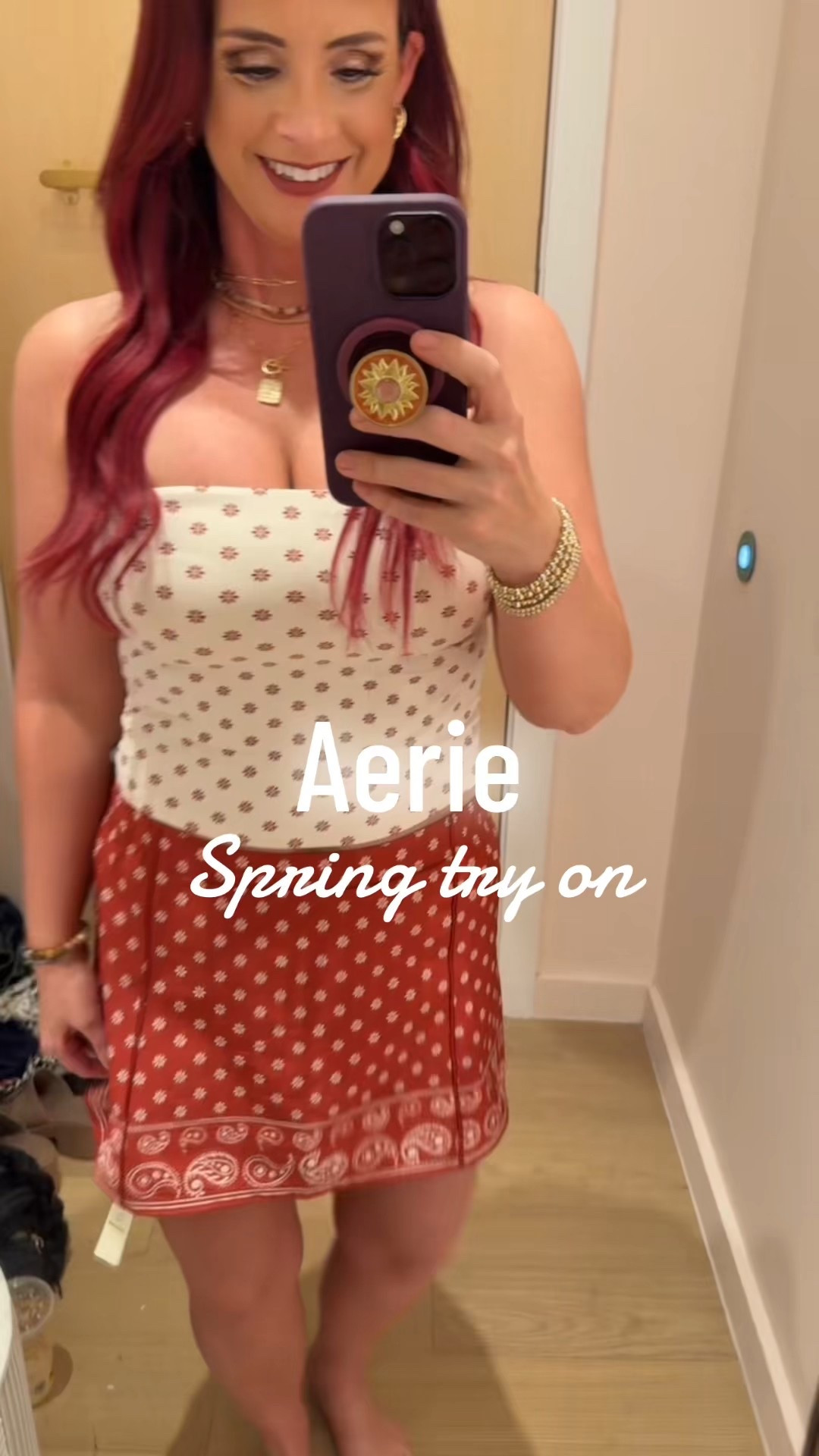 Aerie Spring try on with paisley/ bandana print tube top and skort, nautical swimsuit red white and blue with a button up shirt and white cut off shorts adorable floral top that ties with stretchy waist jean shorts                            
💜 #aerie #springarrivals #simpletrendyoutfits #basicoutfitidea #jeanshorts #thatgirloutfit 

#LTKStyleTip #LTKSwim #LTKSeasonal