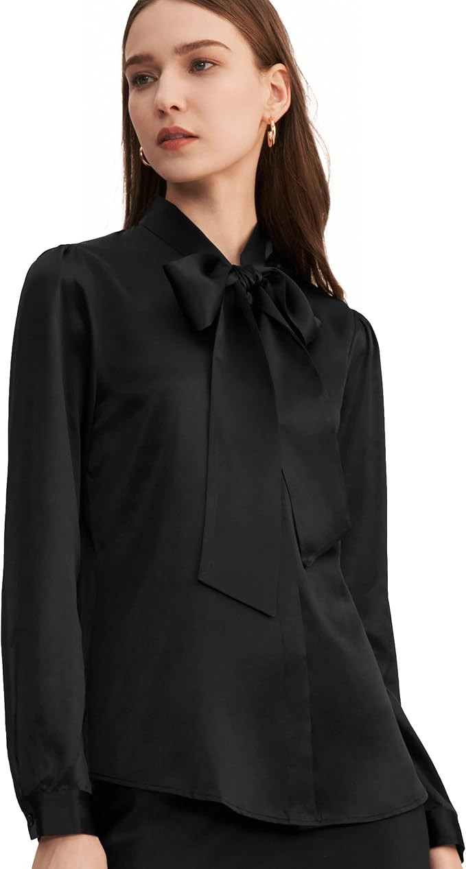 LilySilk Bow-tie Neck Silk Blouse for Women Long Sleeve Ladies Tops Buttons VintageReal Silk Shir... | Amazon (US)