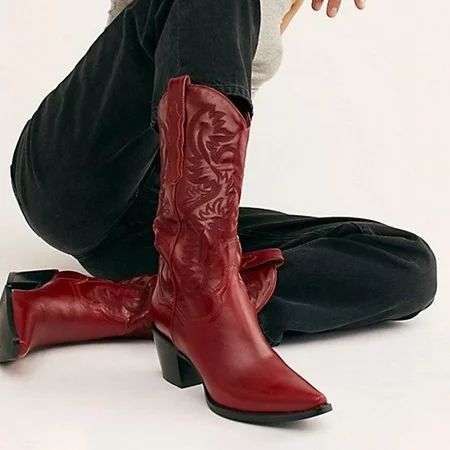 Sarairis Cowgirl Cowboy Boots For Women Red Western Boots Block Heel Shoes Vintage Retro Footwear Pl | Walmart (US)