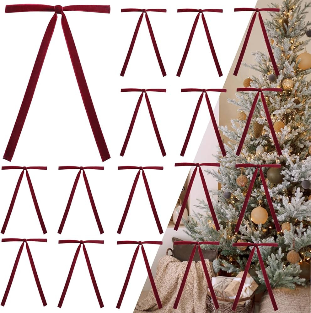 50pcs Burgundy Velvet Bows for Christmas Tree - 5x7 Inch Pre-Tied Holiday Bows for Tree,Wreath,Gi... | Amazon (US)