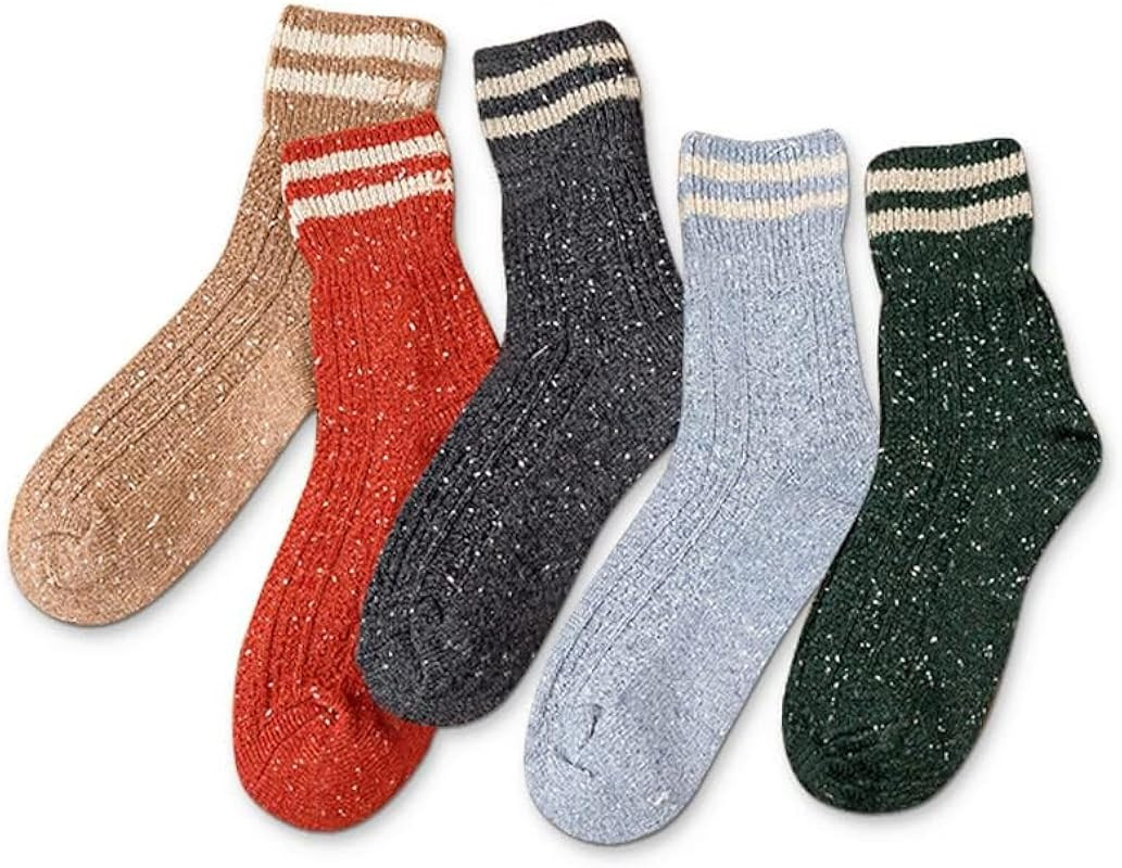 IIG 5 Pairs Women's Vintage Style Thick Wool Warm Winter Crew Socks | Amazon (US)