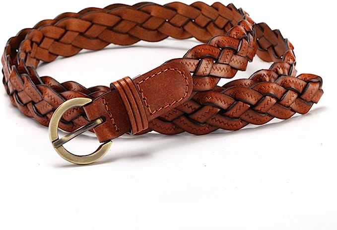 MoYoTo Women's Fashion Thin Braided Leather Belt For Dress with Buckle 20mm | Amazon (US)