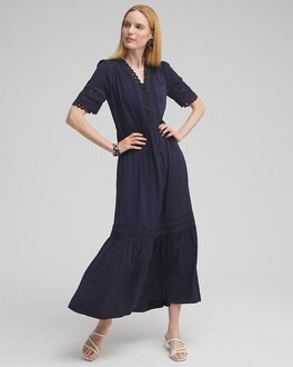 Silk Blend Ric Rac Trim Dress | Chico's