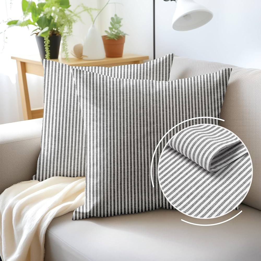 Encasa XO Farmhouse Throw Pillow Covers Set of 2 20x20 in Ticking Black | Decorative Cushion Cove... | Amazon (US)