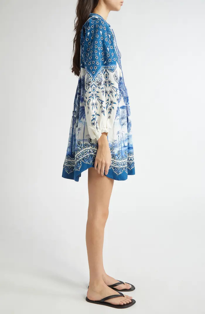 Palm Tree Print Linen Blend Tie Front Dress | Nordstrom