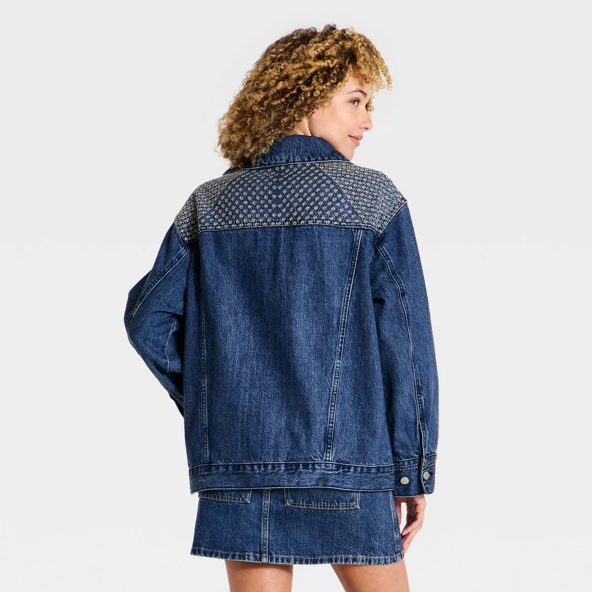 Women's Relaxed Embroidered Denim Jacket - Universal Thread\u2122 Medium Wash M | Target