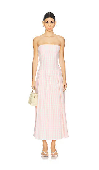 Adley Strapless Maxi Dress in Pink Gingham | Revolve Clothing (Global)