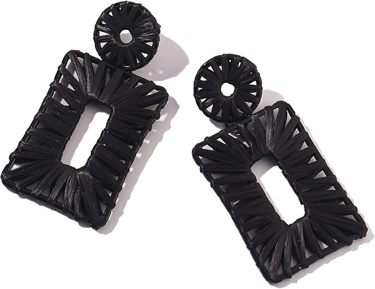 Lorsoilyn Women's Alloy Statement Earrings Raffia Boho Drop Geometric Dangle, Handmade Straw Beac... | Amazon (US)