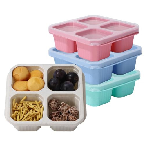 ANABIUP 4 Pack Snack Containers 4-Compartment Meal Prep Containers Reusable, Snack box Container for Kids and Adults, Food Storage Containers for School, Work, Travel | Amazon (US)