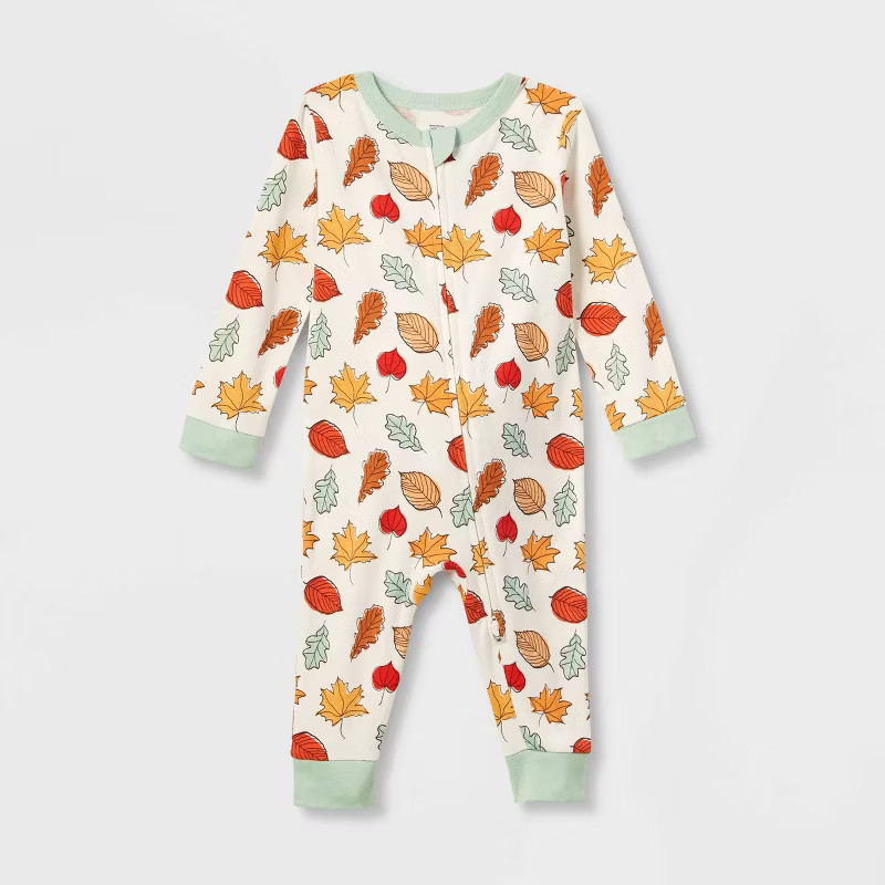 Baby Fall Leaf Print Matching Family Pajama - Cream 6-9M | Target