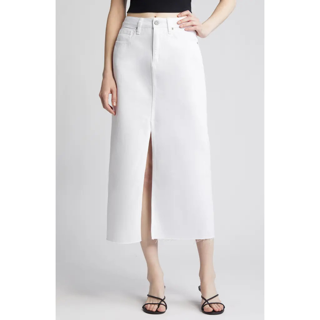 HIDDEN JEANS Front Slit Denim Midi Skirt in White at Nordstrom, Size Small | Nordstrom