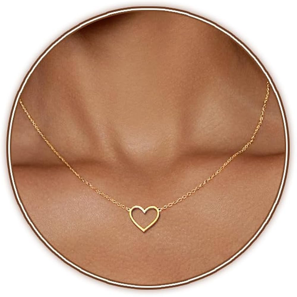 Zeffy Cute Heart Necklace 18k Gold/Silver Plated Tiny Heart Pendant Choker Necklaces Gold Love He... | Amazon (US)