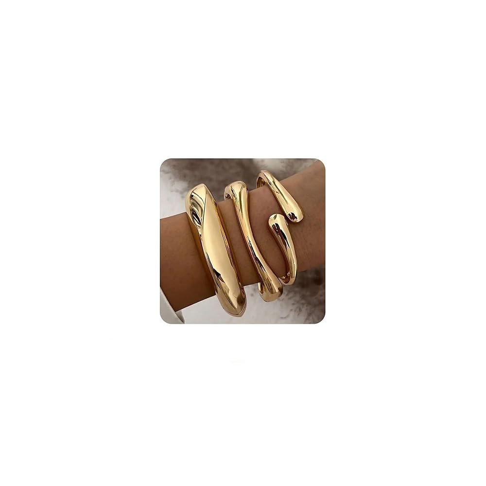 WAINIS 3Pcs Chunky Gold Bangle Bracelets for Women Trendy Wide Wrist Cuff Bracelets Stack Stateme... | Amazon (US)