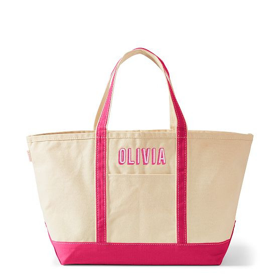 Canvas Zip-Top Tote, Large, Pink | Mark and Graham