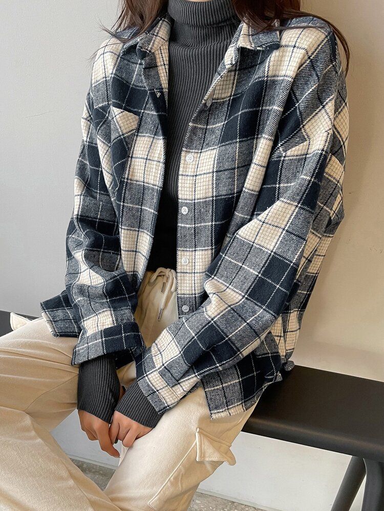 DAZY Plaid Print Drop Shoulder Shirt | SHEIN