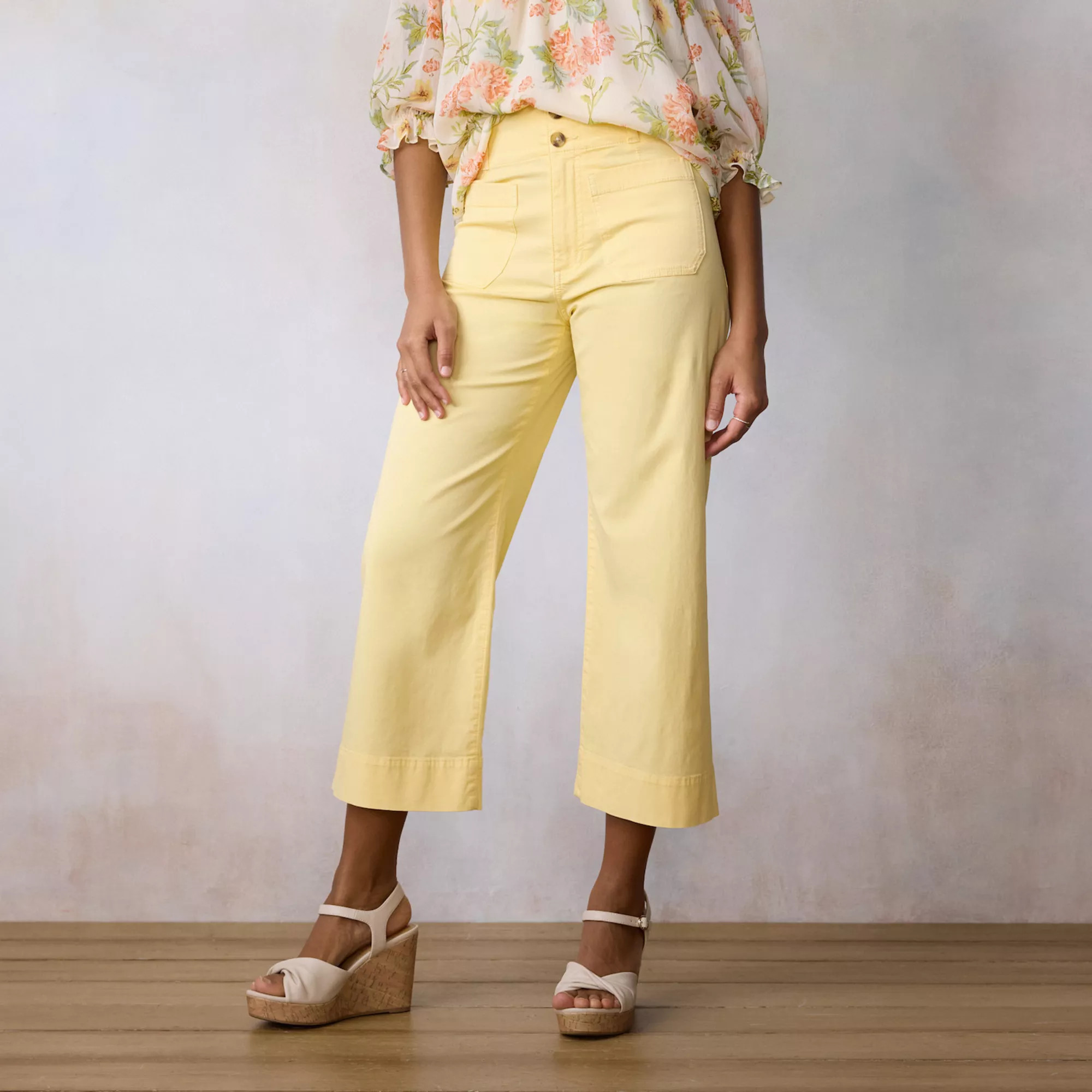 Women's LC Lauren Conrad Wildflower Super High Rise Wide Leg Crop Pants | Kohl's