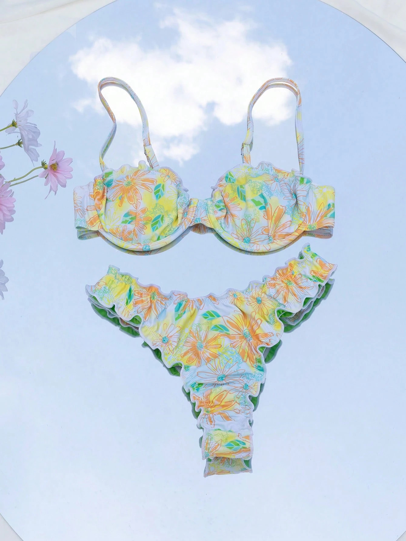 SHEIN X Ellen Morse Bikini stampato all over orlo lattuga | SHEIN
