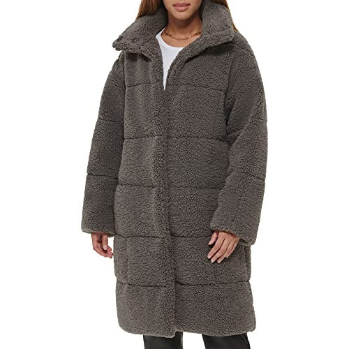 Levi's Women's Long Length Patchwork Quilted Teddy Coat, Carbon Grey, Small | Amazon (US)