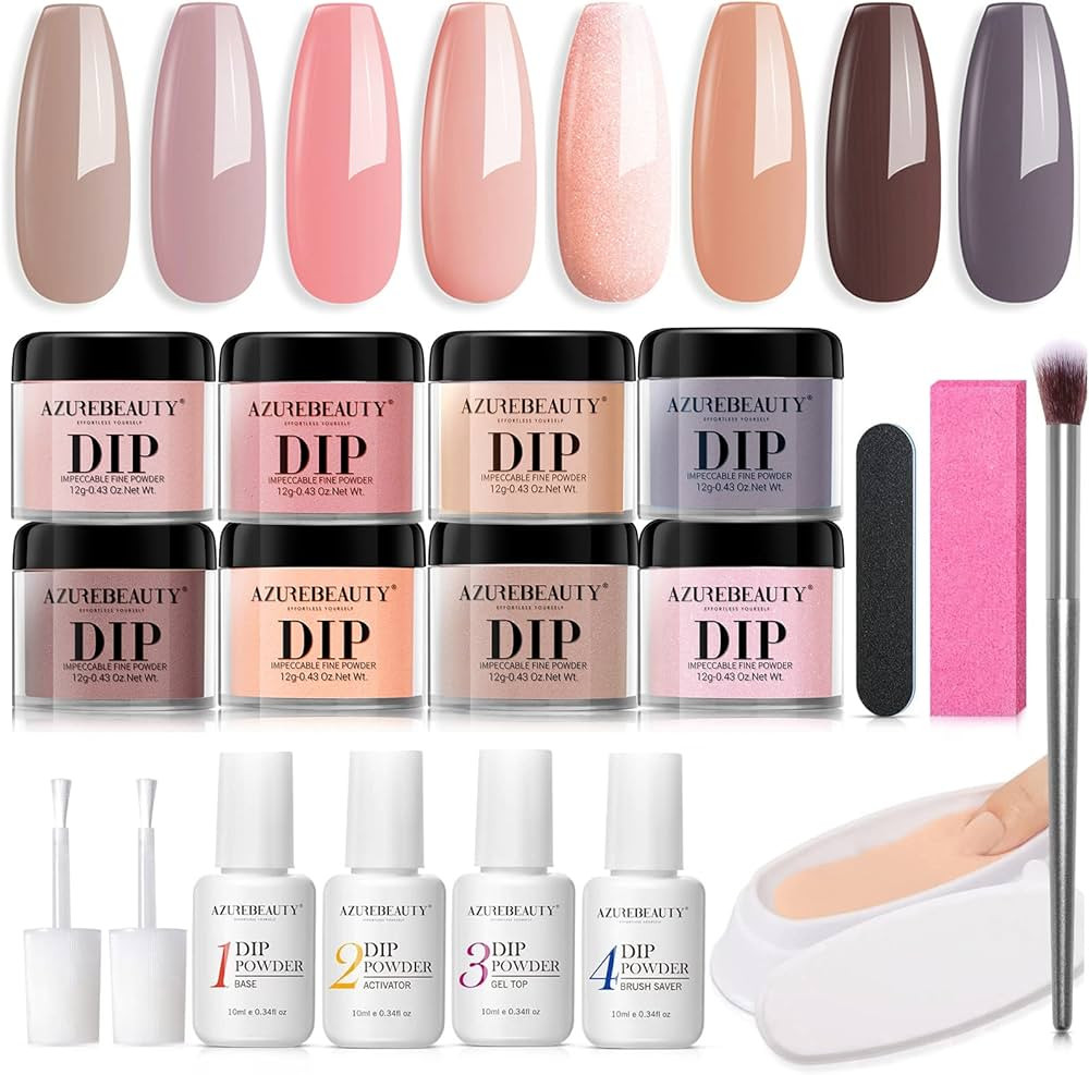 Dip Powder Nail Kit Starter- AZUREBEAUTY 8 Colors Nude Brown Skin Tones Pink Neutral Dipping Powd... | Amazon (US)