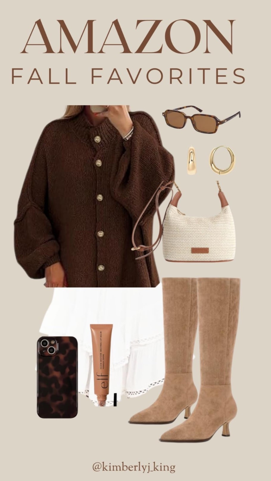 Affordable Amazon fall fashion cute outfit inspo idea brown sweater white skirt tan neutral boots fall outfit ideas inspo pumpkin patch girls night out date night pre fall transitional