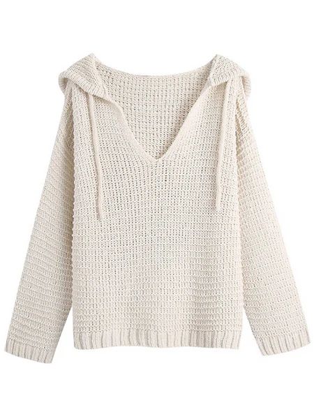 'Joanne' V-Neck Loose Knit Hoodie Sweater | Goodnight Macaroon