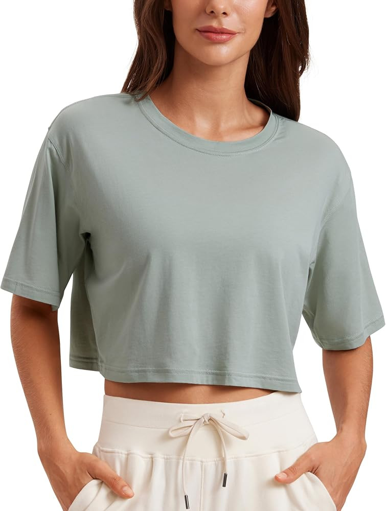 CRZ YOGA Pima Cotton Loose Crop T-Shirts for Women - Workout Yoga Casual Athletic Running Short S... | Amazon (US)