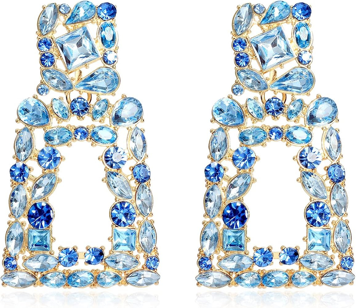KELMALL Sparkly Rhinestone Rectangle Dangle Earrings for Women Crystal Geometric Drop Trendy Stat... | Amazon (US)