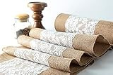 Burlap Table Runner with Lace - 12 Inch x 360 Inches Long - A Burlap Fabric Roll with White Lace and | Amazon (US)