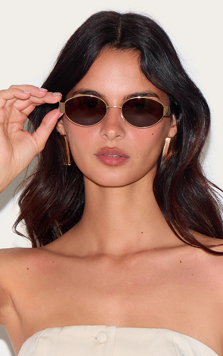 Gold Slim Round Sunglasses | PrettyLittleThing UK