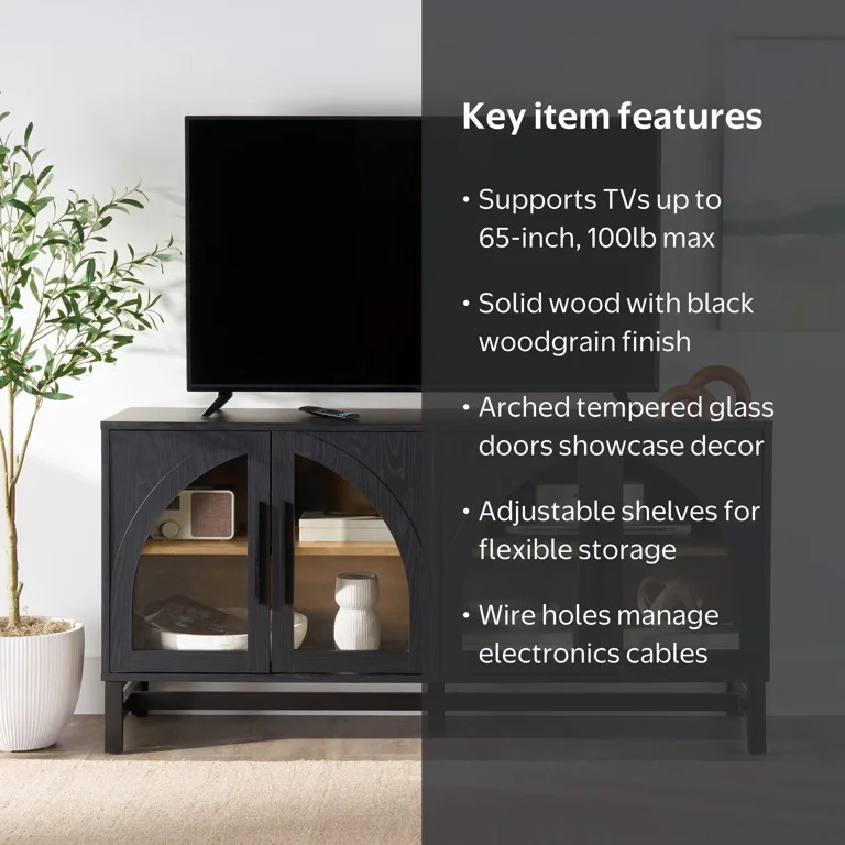 Better Homes & Gardens Juliet Arch TV Stand for TVs up to 65", Black Wood Finish | Walmart (US)