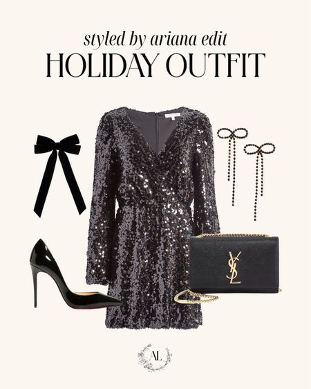 Holiday outfit, holiday party outfit, holiday inspo, Christmas party, outfit, sequence dress, bow, earrings, hair bow, date night, outfit, Christmas outfit ✨❤️

#LTKHoliday #LTKstyletip #LTKshoecrush
