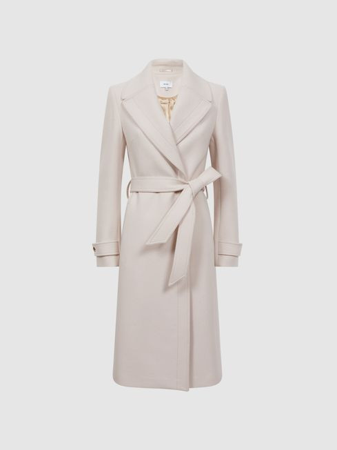 Reiss Neutral Tor Relaxed Wool Blend Belted Coat | Reiss US