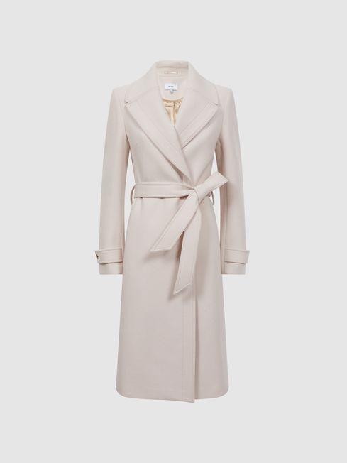 Reiss Neutral Tor Relaxed Wool Blend Belted Coat | Reiss US