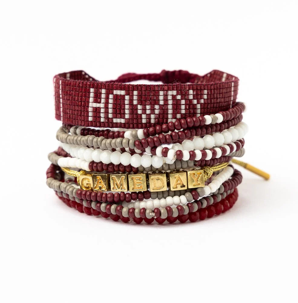 Bracelet Stack Game Day White + Dark Red | INK+ALLOY
