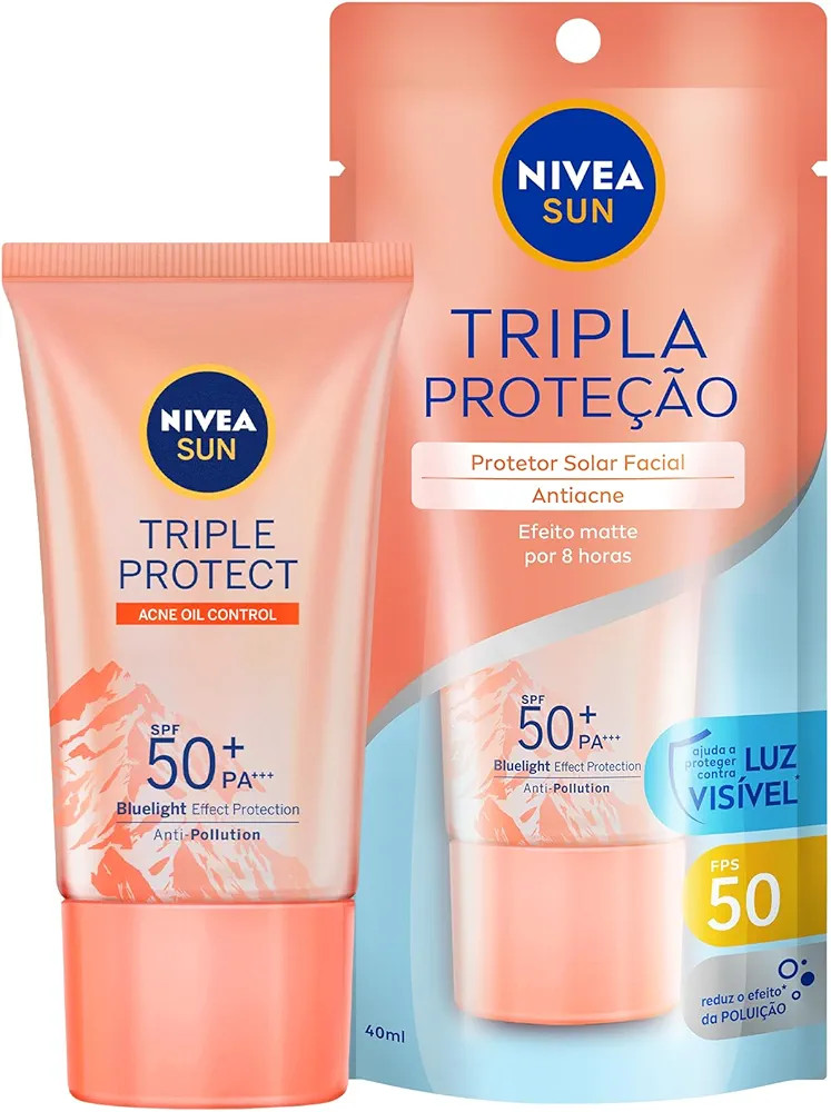 NIVEA SUN Protetor Solar Facial Tripla Proteção Loção Antiacne FPS 50 40ml - Com fórmula ult... | Amazon (BR)