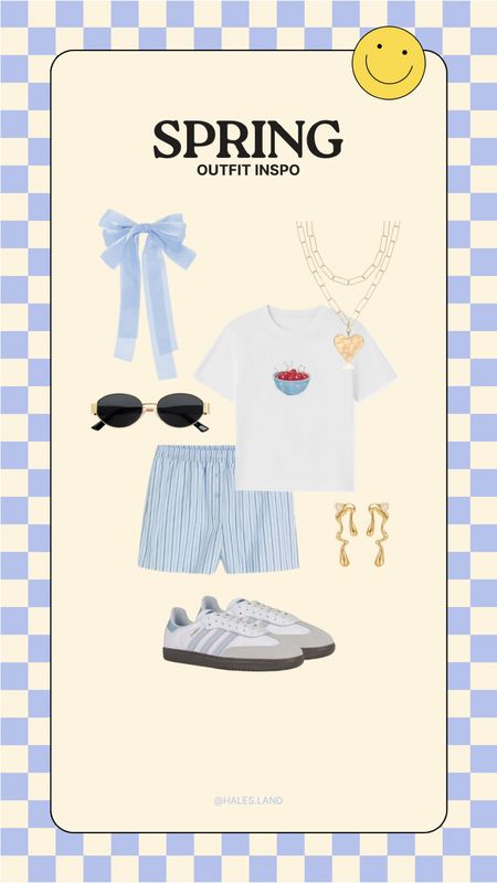 Spring outfit, boxer shorts, cherries, bows, adidas sambas, Celine sunglasses, 

#LTKstyletip #LTKSeasonal #LTKfindsunder100