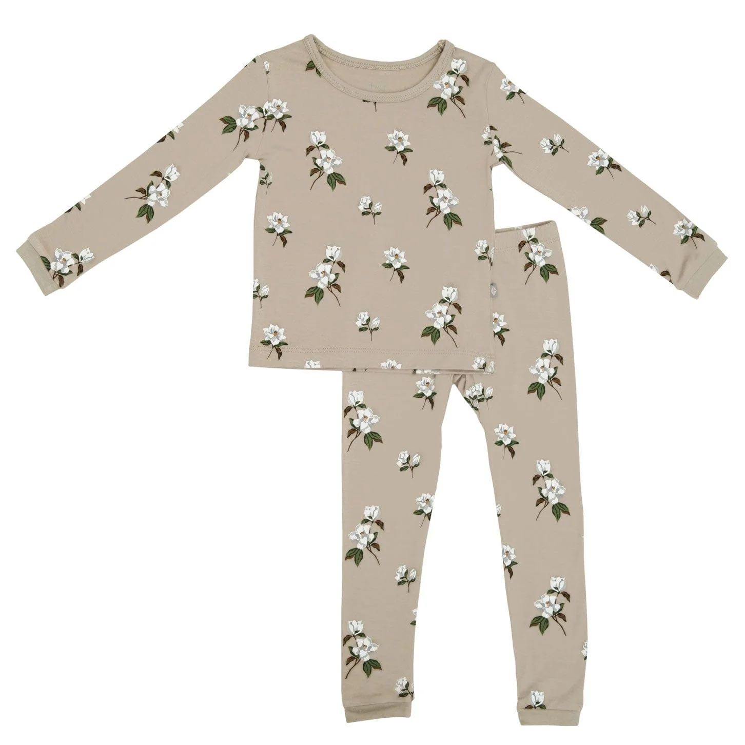 Long Sleeve Pajamas in Small Khaki Magnolia | Kyte BABY