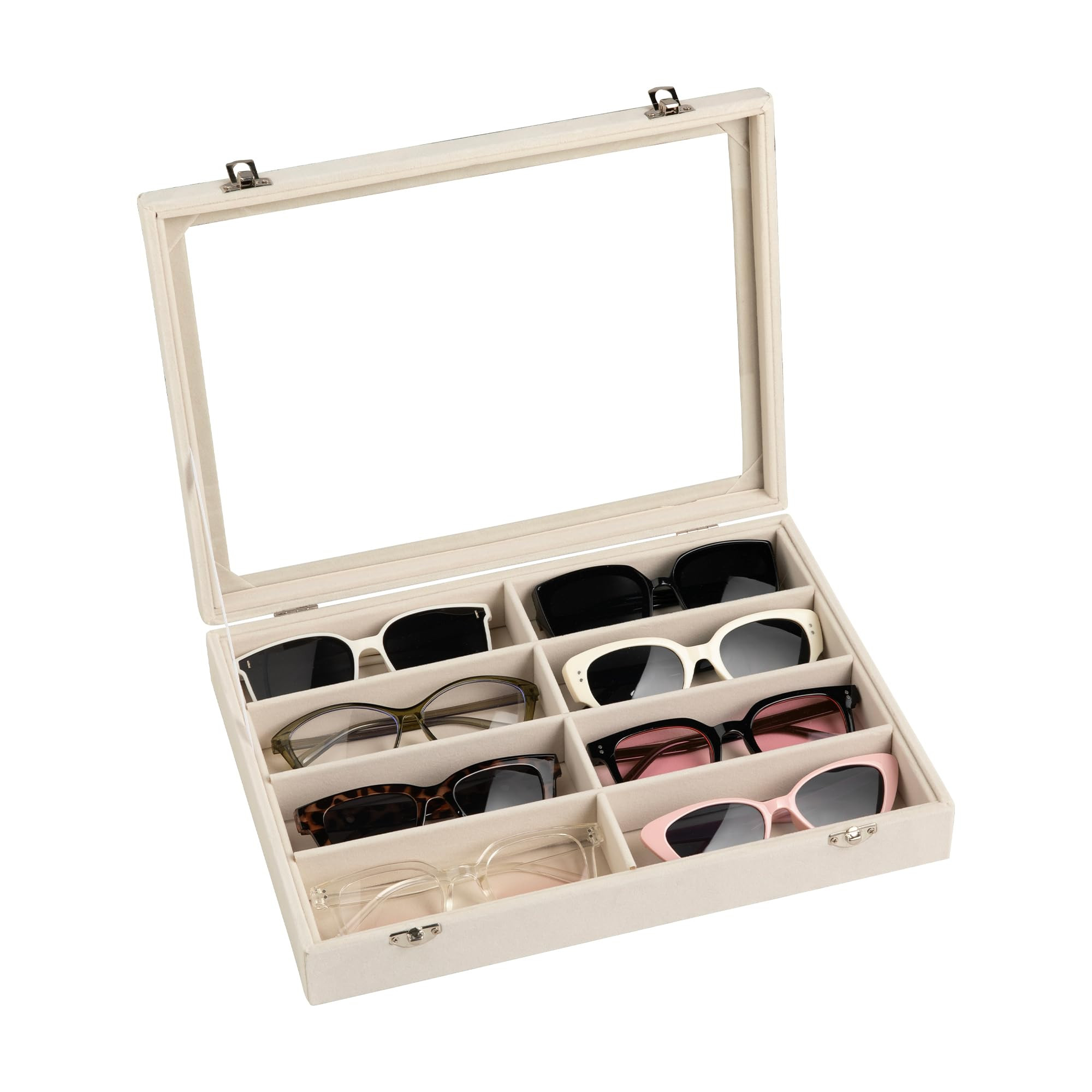 Frebeauty Sunglass Organizer,Velvet Glasses Organizer,8-Slot Sunglasses Tray with Clear Lid,Men's... | Amazon (US)