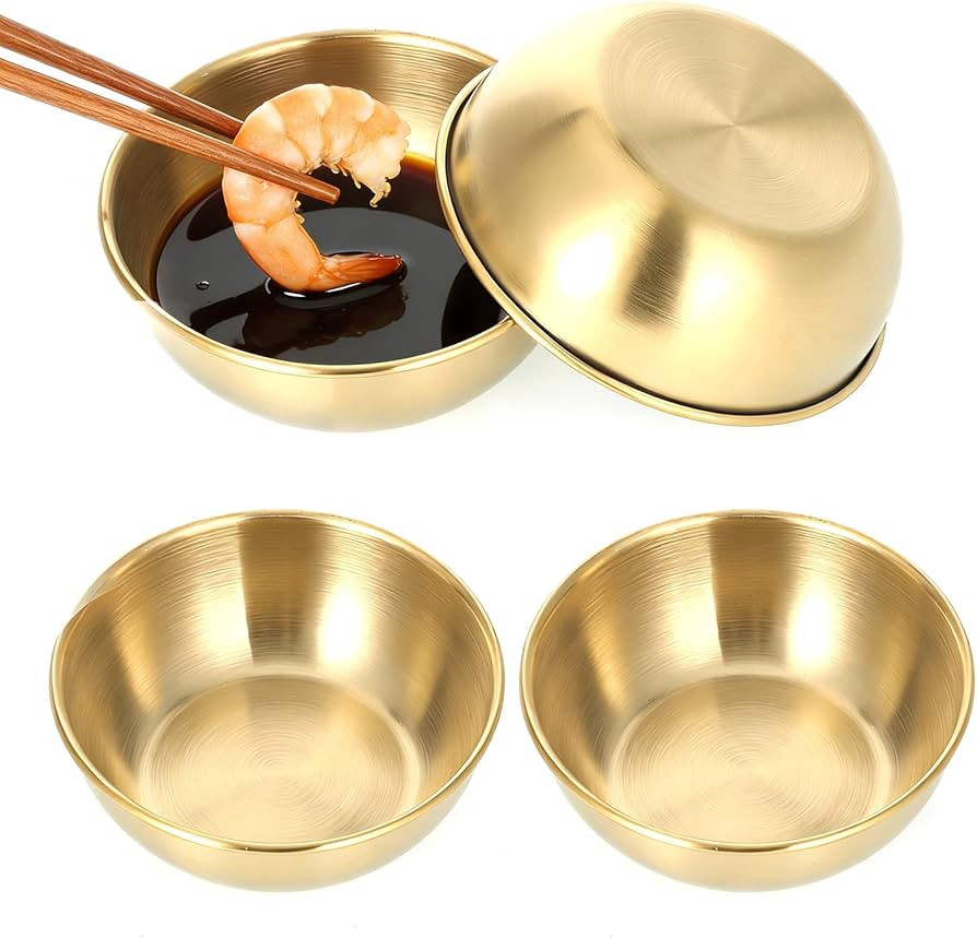4 Pack Small Gold Bowl, 3.2 Inch Stainless Steel Sauce Dishes Mini Individual Sauce Cups Seasonin... | Amazon (US)
